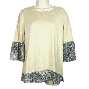 Cato Knit Tops Sweater Size M Tan 3/4 Bell Sleeve